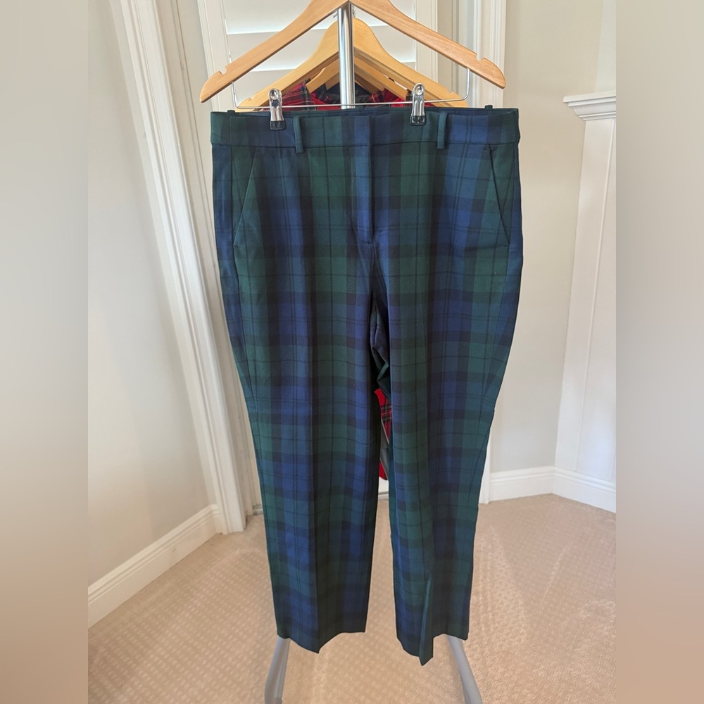 J. Crew Woman’s Tartan Pants in Green and Navy